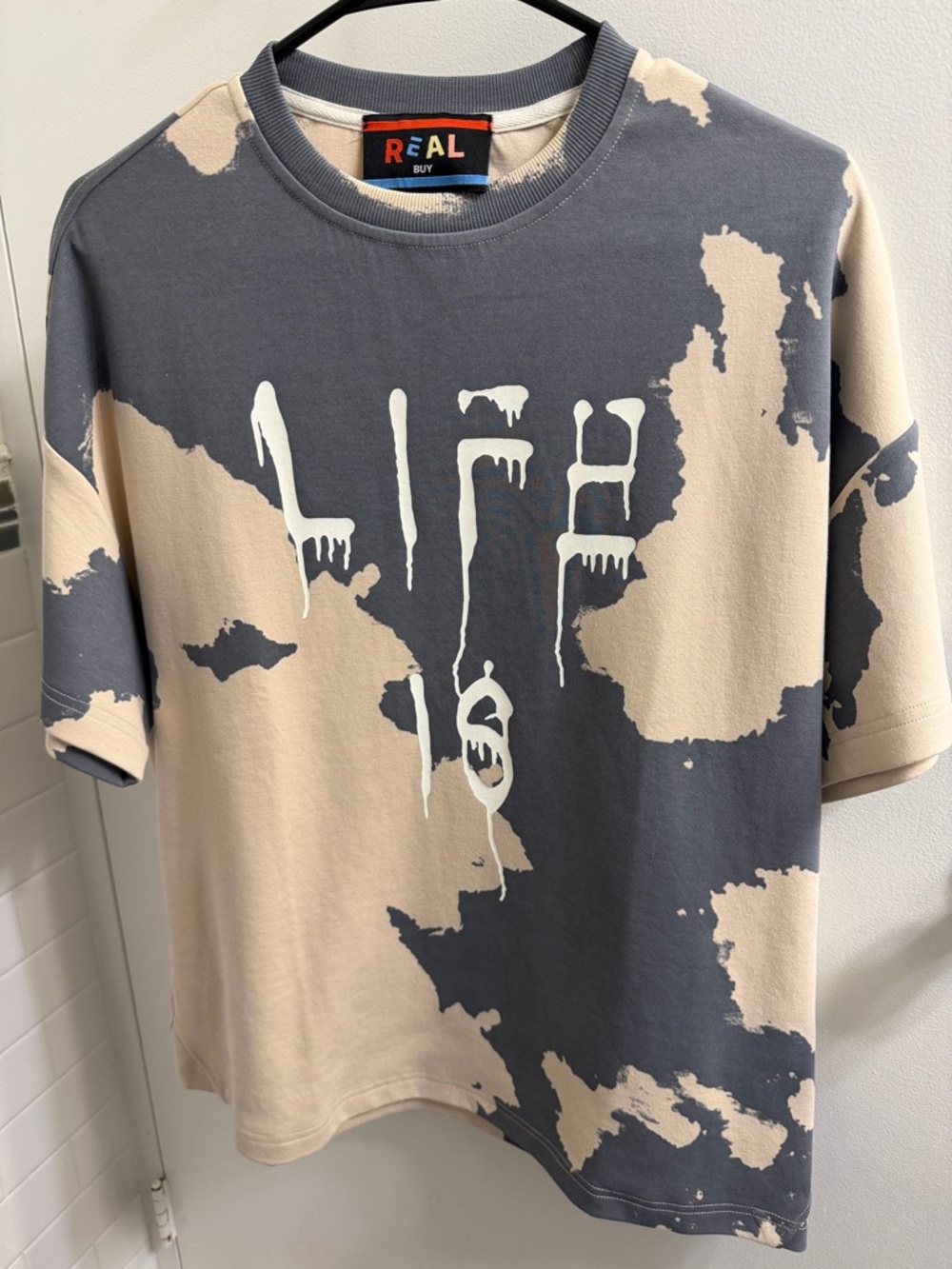 REAL BUY Oversized Drip Graphic Tee in Charcoal & Beige